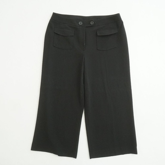 Karl Lagerfeld Paris Black Wide Leg Crop Pants Size 16 Button Patch Pockets - Picture 1 of 10